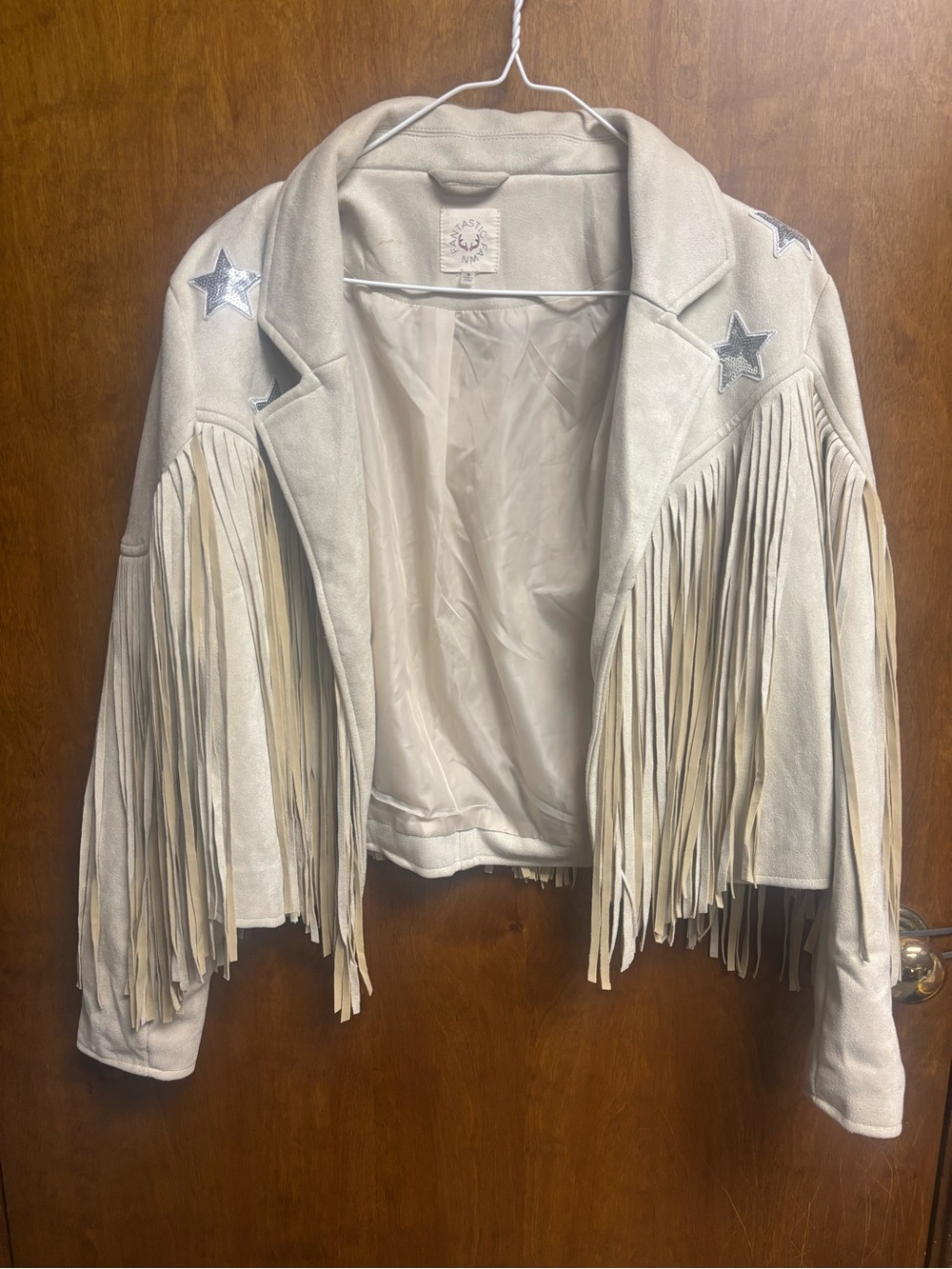 Fantastic Fawn Cream Fringe Jacket with Star Appliqués